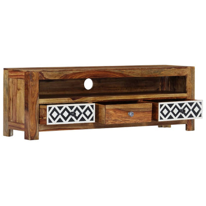TV Cabinet Natural and White Solid Acacia Wood 47.2 in Storage