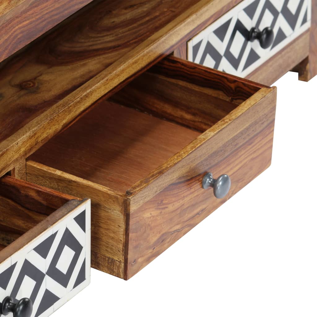 TV Cabinet Natural and White Solid Acacia Wood 47.2 in Storage