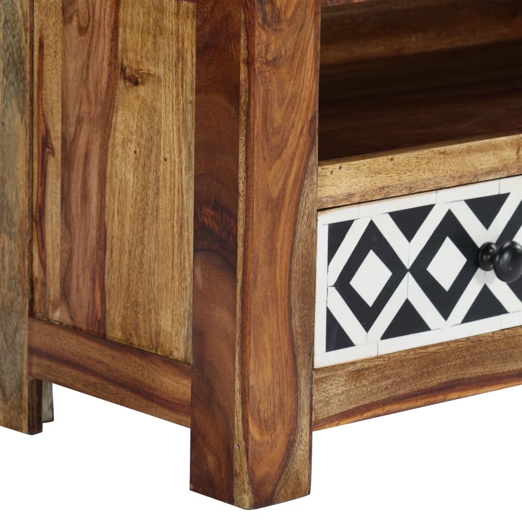 TV Cabinet Natural and White Solid Acacia Wood 47.2 in Storage