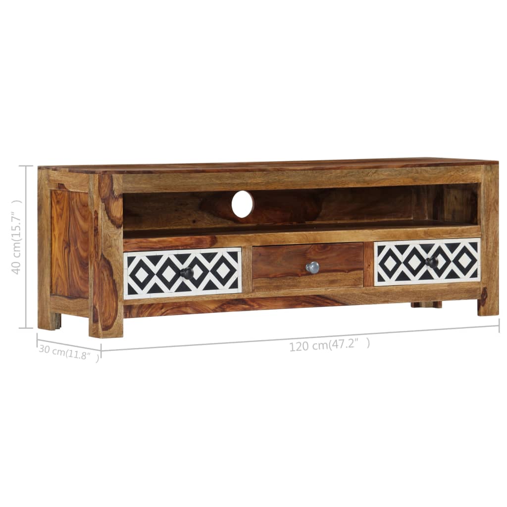 TV Cabinet Natural and White Solid Acacia Wood 47.2 in Storage