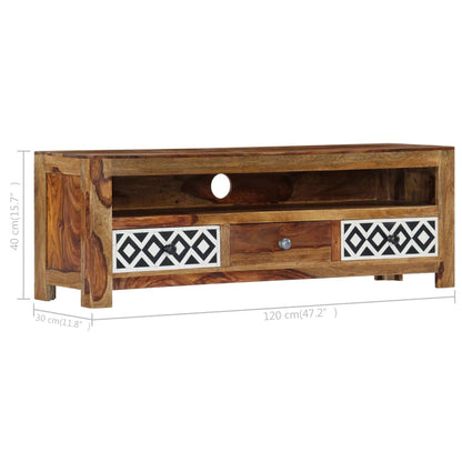 TV Cabinet Natural and White Solid Acacia Wood 47.2 in Storage