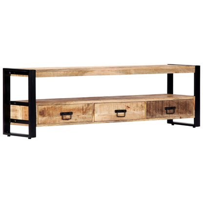 TV Stand Natural Wood, Black Solid Mango Wood, Powder-Coated Steel
