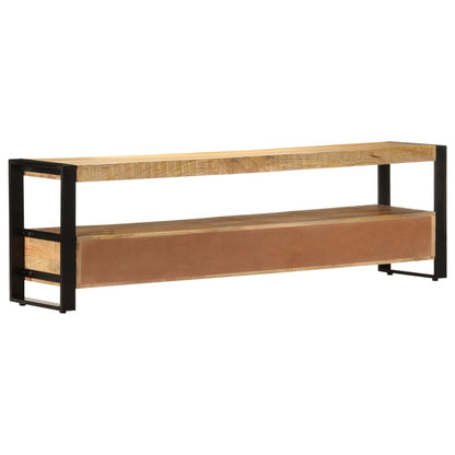 TV Stand Natural Wood, Black Solid Mango Wood, Powder-Coated Steel