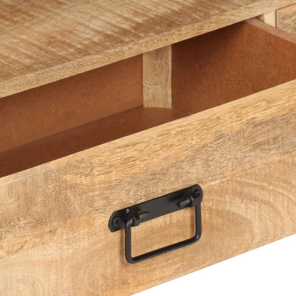 TV Stand Natural Wood, Black Solid Mango Wood, Powder-Coated Steel