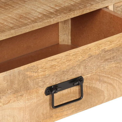 TV Stand Natural Wood, Black Solid Mango Wood, Powder-Coated Steel