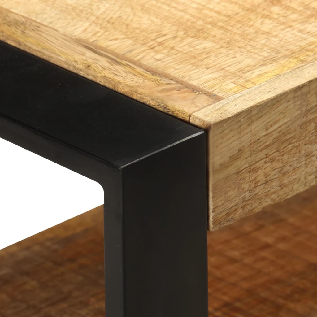TV Stand Natural Wood, Black Solid Mango Wood, Powder-Coated Steel