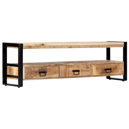 TV Stand Natural Wood, Black Solid Mango Wood, Powder-Coated Steel