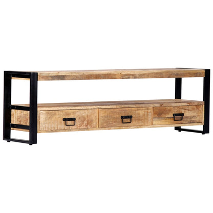 TV Stand Natural Wood, Black Solid Mango Wood, Powder-Coated Steel