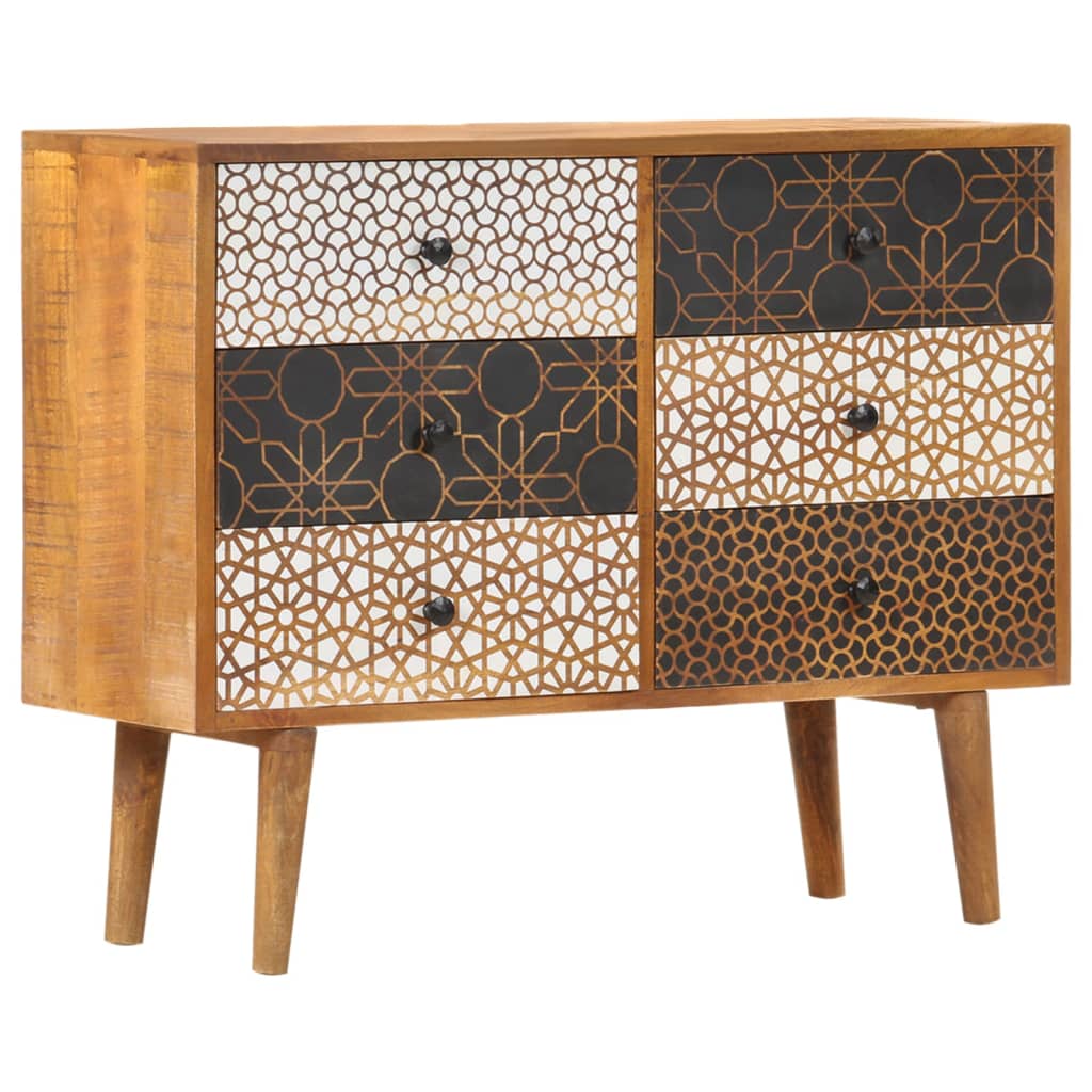 Sideboard Brown with printed patterns Solid mango wood, MDF Medium