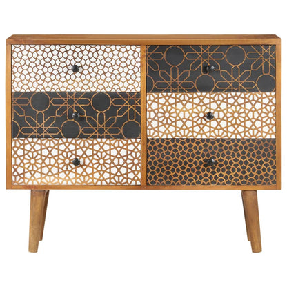 Sideboard Brown with printed patterns Solid mango wood, MDF Medium