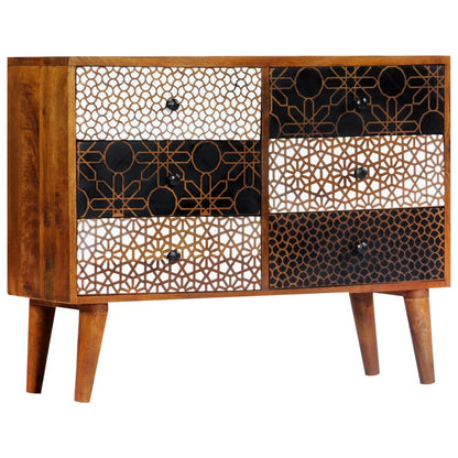 Sideboard Brown with printed patterns Solid mango wood, MDF Medium
