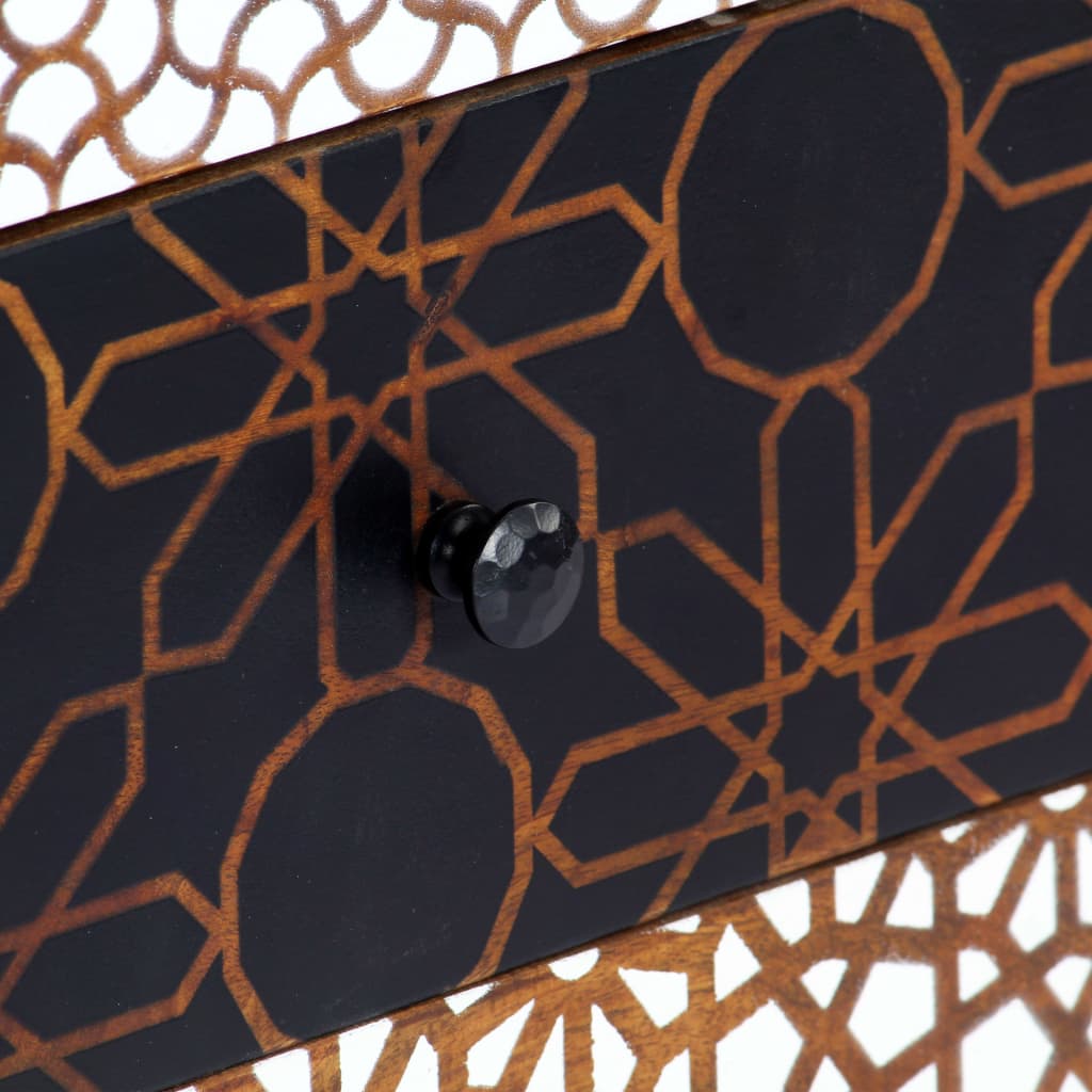 Sideboard Brown with printed patterns Solid mango wood, MDF Medium