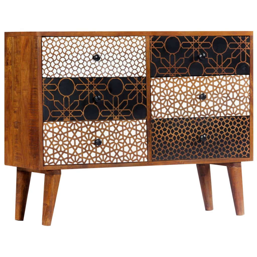 Sideboard Brown with printed patterns Solid mango wood, MDF Medium