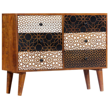 Sideboard Brown with printed patterns Solid mango wood, MDF Medium