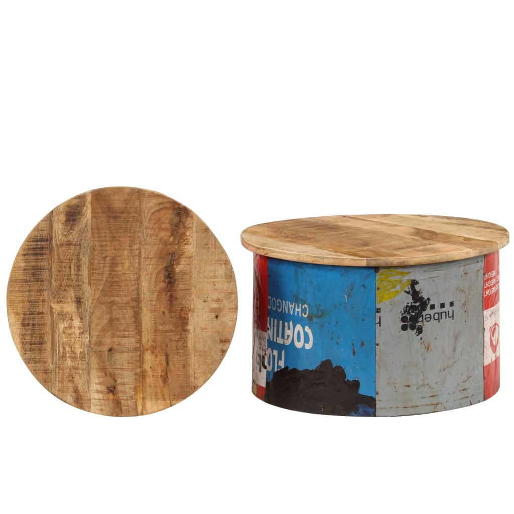 Coffee Table Set of 2 Multicolor Solid mango wood, old tin sheet