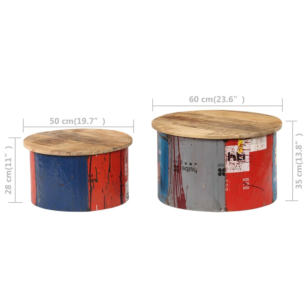 Coffee Table Set of 2 Multicolor Solid mango wood, old tin sheet
