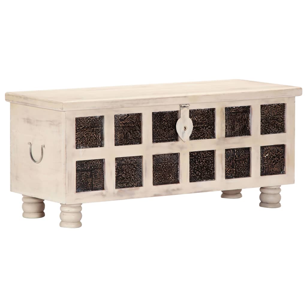 Storage Box White Solid Acacia Wood 43.3 in Storage Box