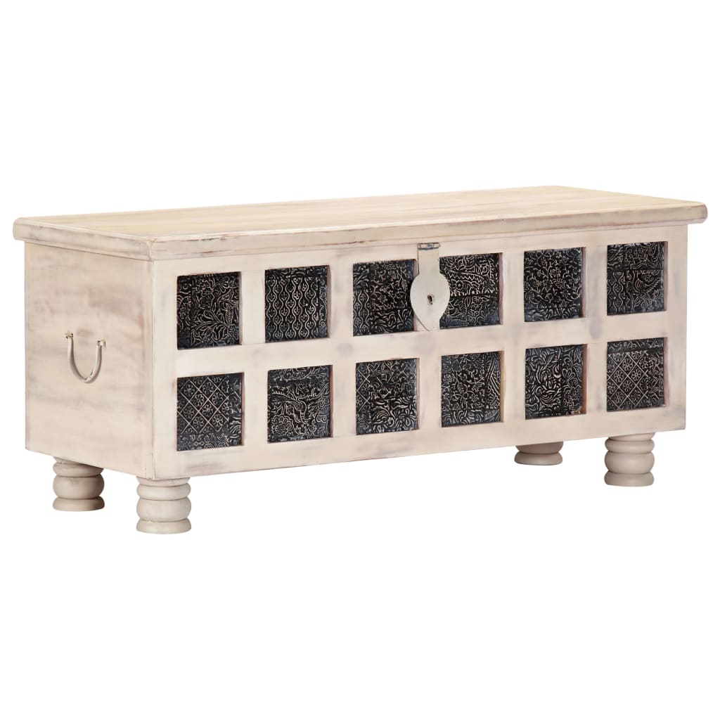 Storage Box White Solid Acacia Wood 43.3 in Storage Box