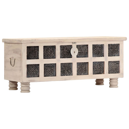 Storage Box White Solid Acacia Wood 43.3 in Storage Box