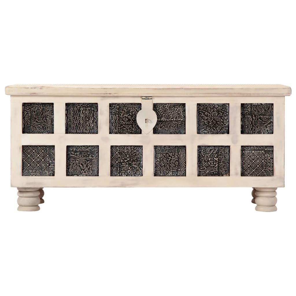 Storage Box White Solid Acacia Wood 43.3 in Storage Box