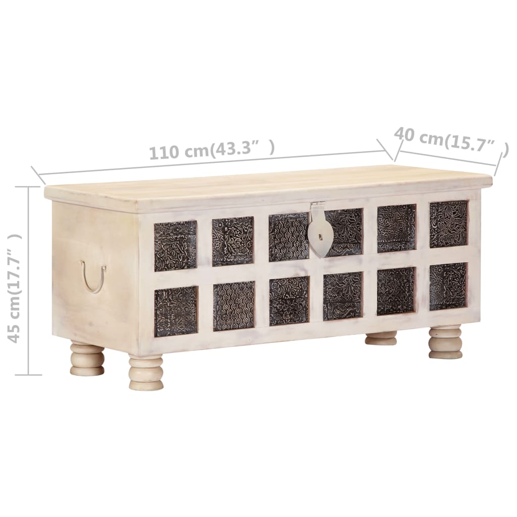 Storage Box White Solid Acacia Wood 43.3 in Storage Box