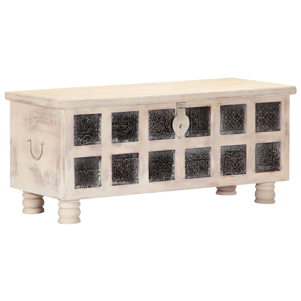 Storage Box White Solid Acacia Wood 43.3 in Storage Box