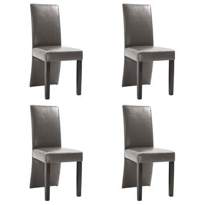 Dining Chair Set of 4 Gray Faux Leather and Wood Medium