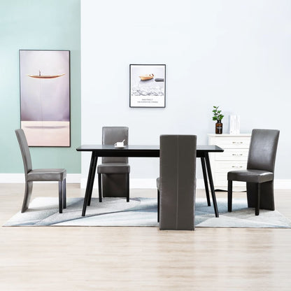 Dining Chair Set of 4 Gray Faux Leather and Wood Medium