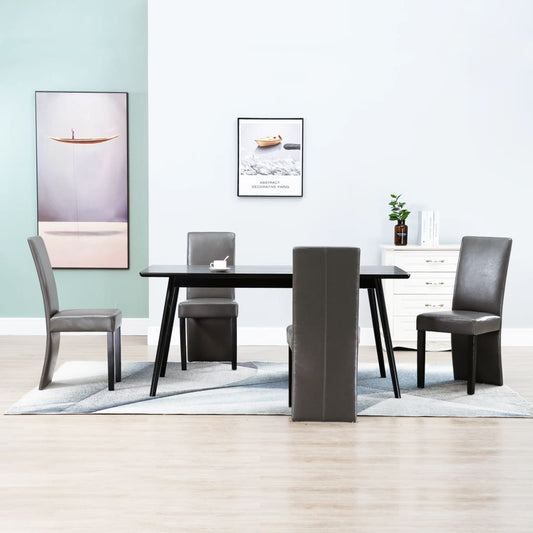 Dining Chair Set of 4 Gray Faux Leather and Wood Medium