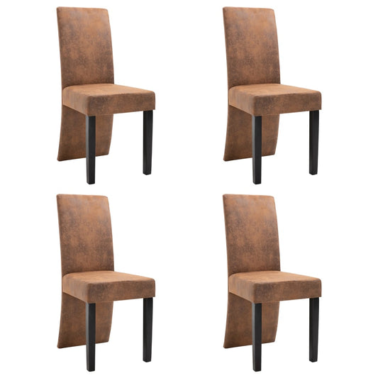 Dining Chair Set of 4 Brown Faux suede leather and solid wood