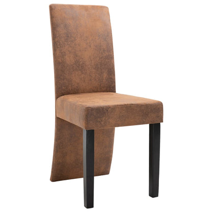 Dining Chair Set of 4 Brown Faux suede leather and solid wood