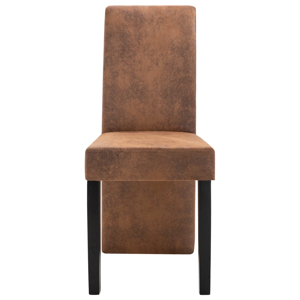 Dining Chair Set of 4 Brown Faux suede leather and solid wood