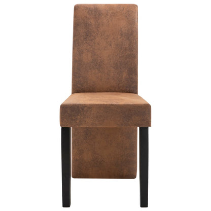 Dining Chair Set of 4 Brown Faux suede leather and solid wood