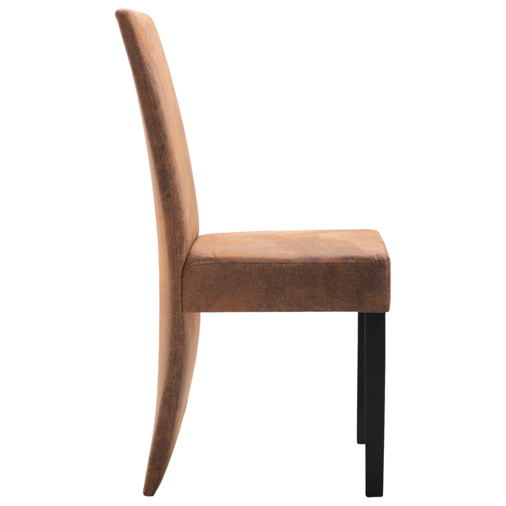 Dining Chair Set of 4 Brown Faux suede leather and solid wood