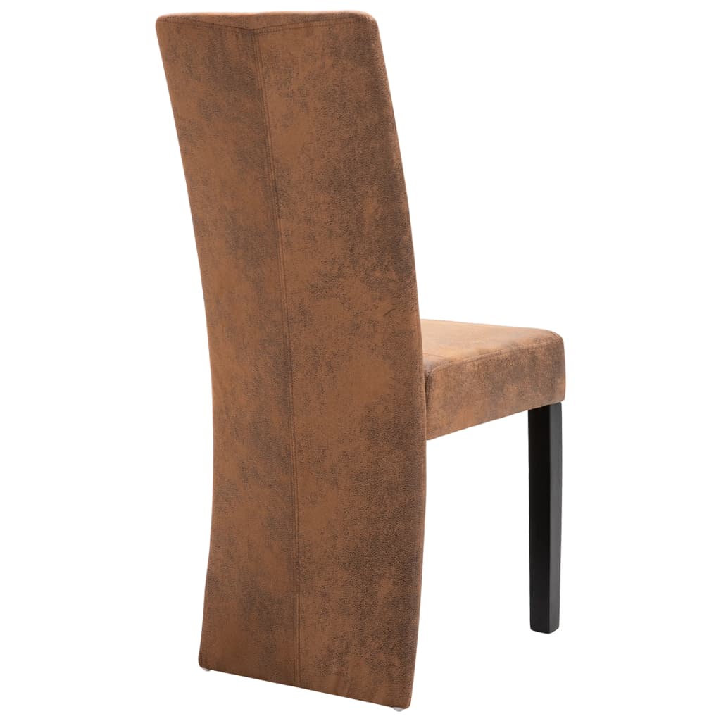 Dining Chair Set of 4 Brown Faux suede leather and solid wood