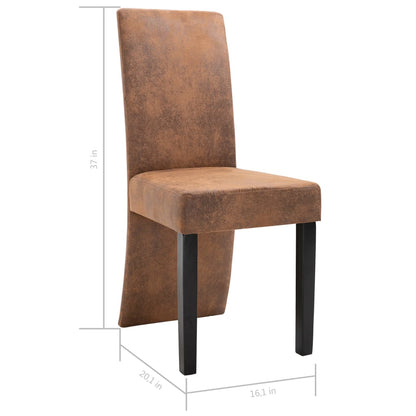 Dining Chair Set of 4 Brown Faux suede leather and solid wood