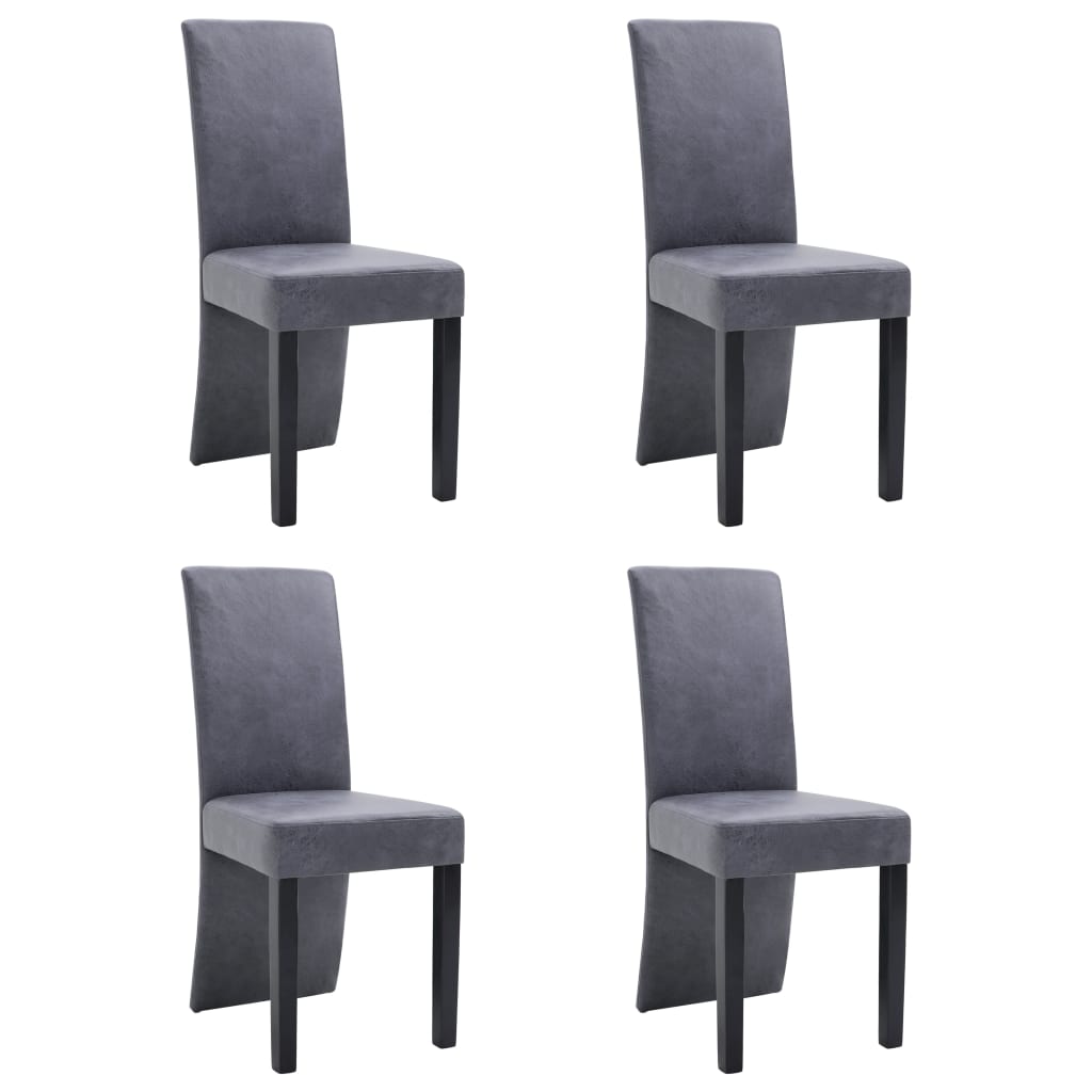 Dining Chair Set of 4 Grey Faux suede and wood Standard Modern