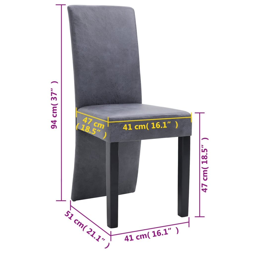 Dining Chair Set of 4 Grey Faux suede and wood Standard Modern
