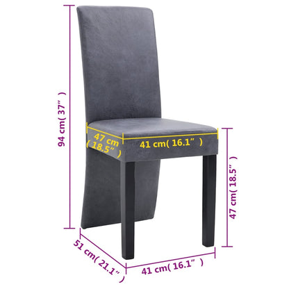 Dining Chair Set of 4 Grey Faux suede and wood Standard Modern
