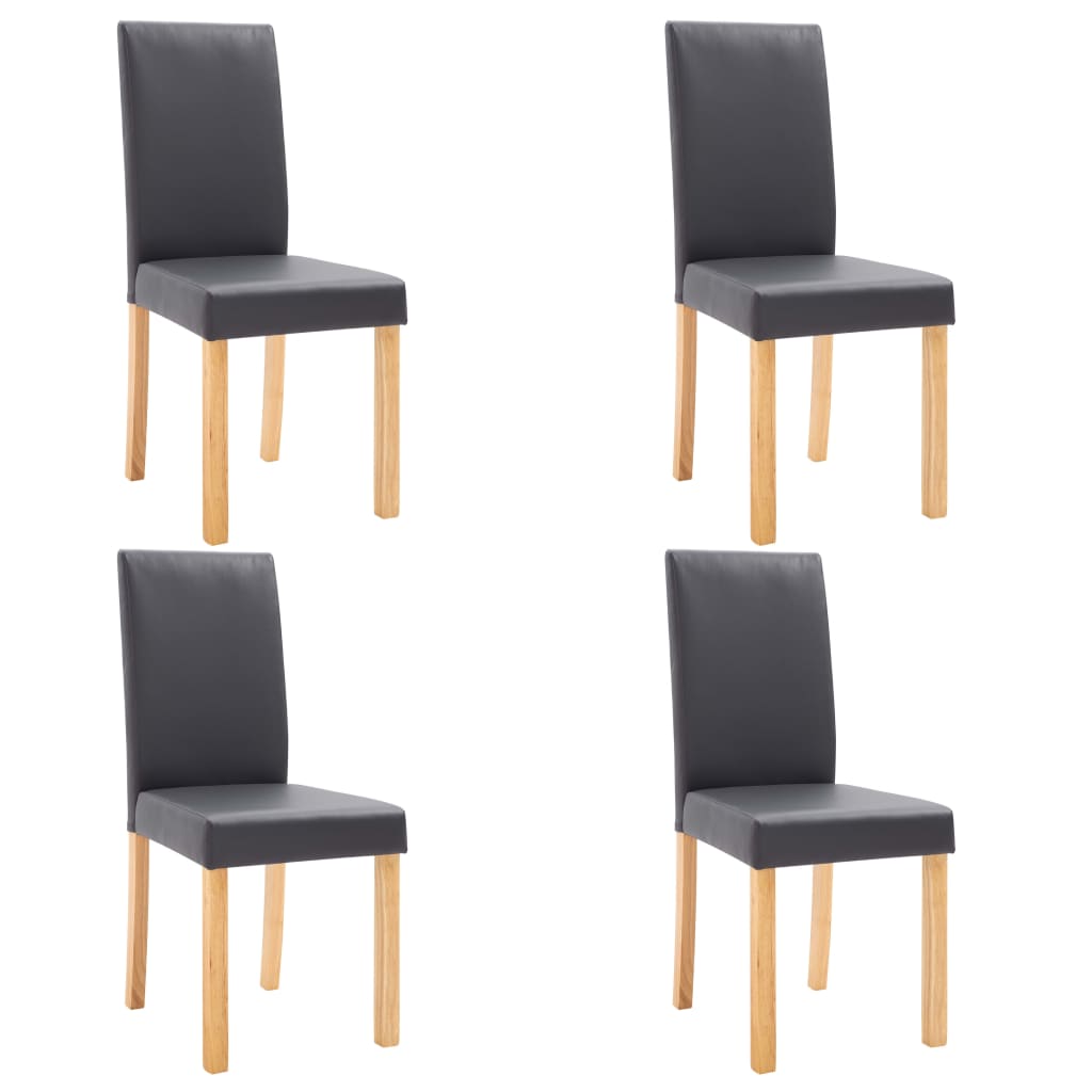Dining Chair Set of 4 Gray Faux leather and Wood Standard