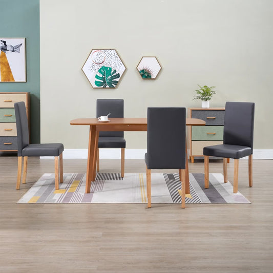 Dining Chair Set of 4 Gray Faux leather and Wood Standard