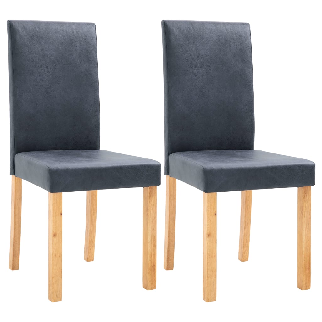 Dining Chair Set of 2 Gray Faux suede leather and wood Standard