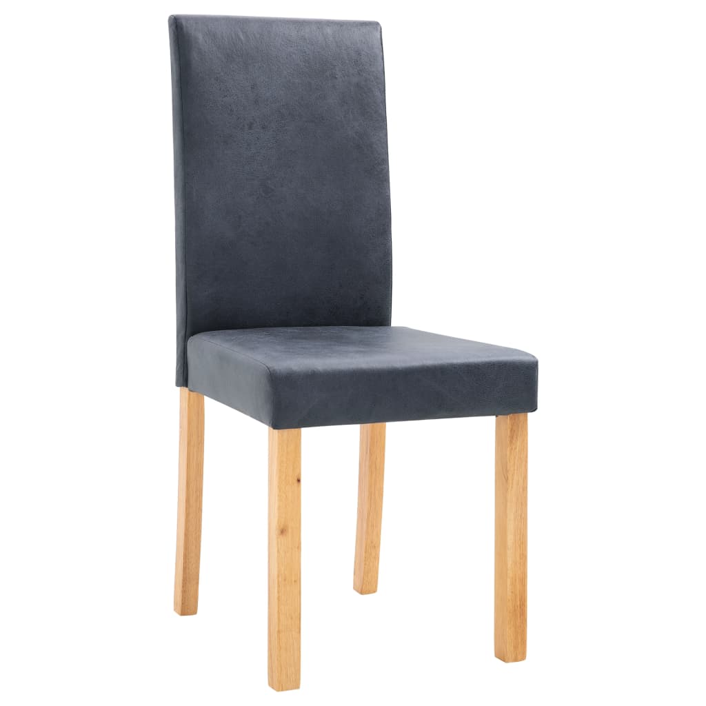 Dining Chair Set of 2 Gray Faux suede leather and wood Standard