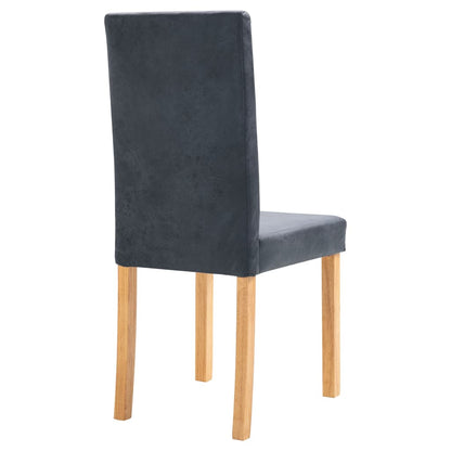 Dining Chair Set of 2 Gray Faux suede leather and wood Standard