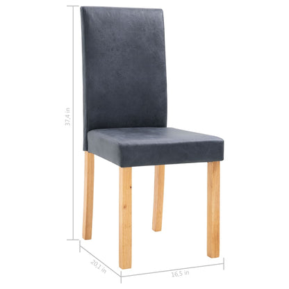 Dining Chair Set of 2 Gray Faux suede leather and wood Standard