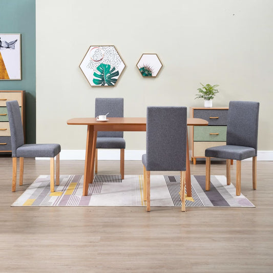 Dining Chair Set of 4 Light Gray Fabric and Rubber Wood Medium