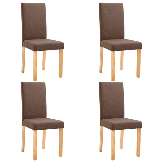 Dining Chair Set of 4 Brown Fabric and Solid Rubber Wood Medium