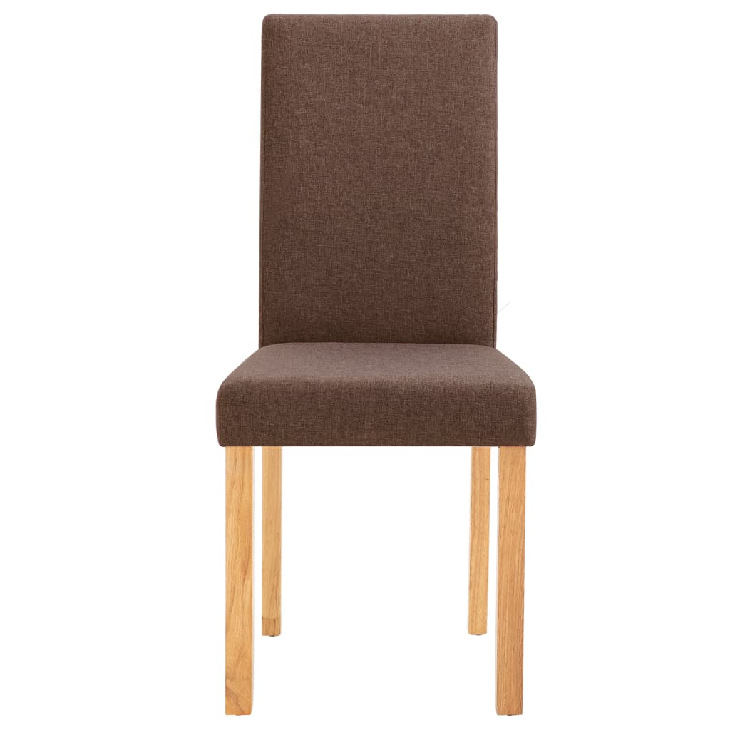 Dining Chair Set of 4 Brown Fabric and Solid Rubber Wood Medium