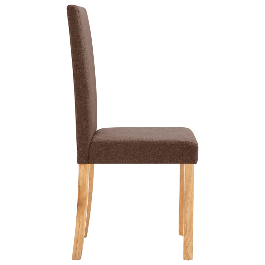 Dining Chair Set of 4 Brown Fabric and Solid Rubber Wood Medium
