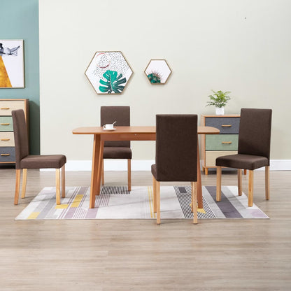 Dining Chair Set of 4 Brown Fabric and Solid Rubber Wood Medium